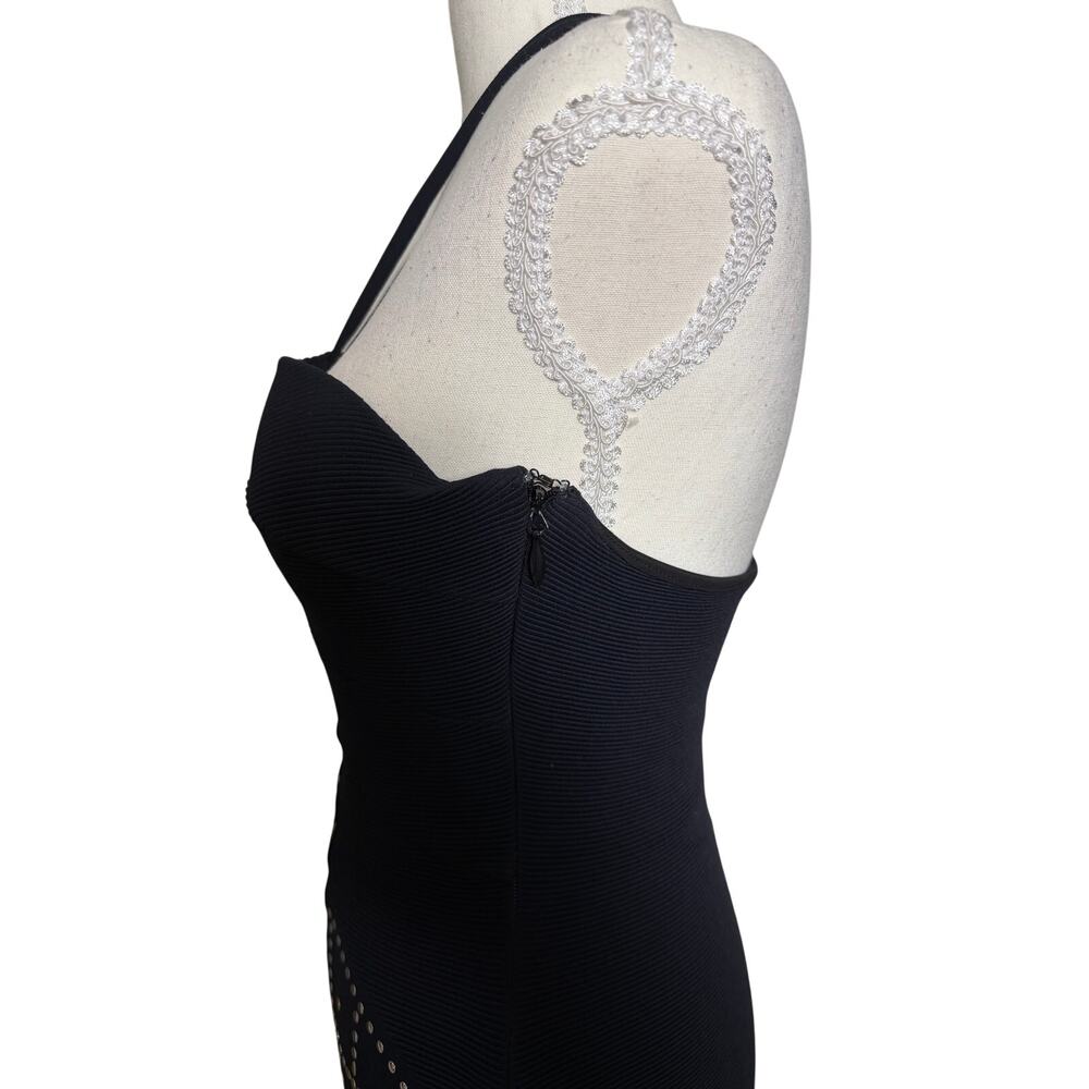 Bebe Black Halter Bodycon Dress Studded Rhinestone Y2K Cocktail Party - Picture 5 of 8